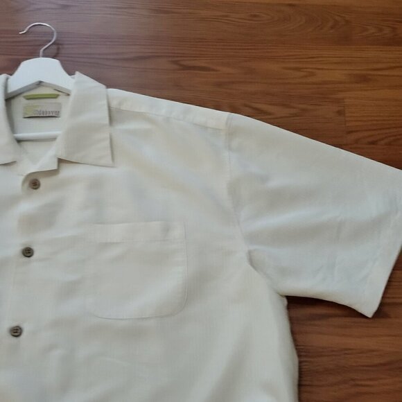 Cubavera Men's Shirt XL Linen Rayon Beige Cream Relaxed Short Sleeve Pocket - Picture 5 of 15